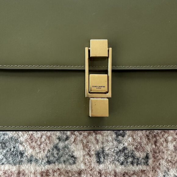 Saint Laurent Le Carre Leather Satchel Shoulder Bag Women's HTF Green Authentic - Picture 4 of 11